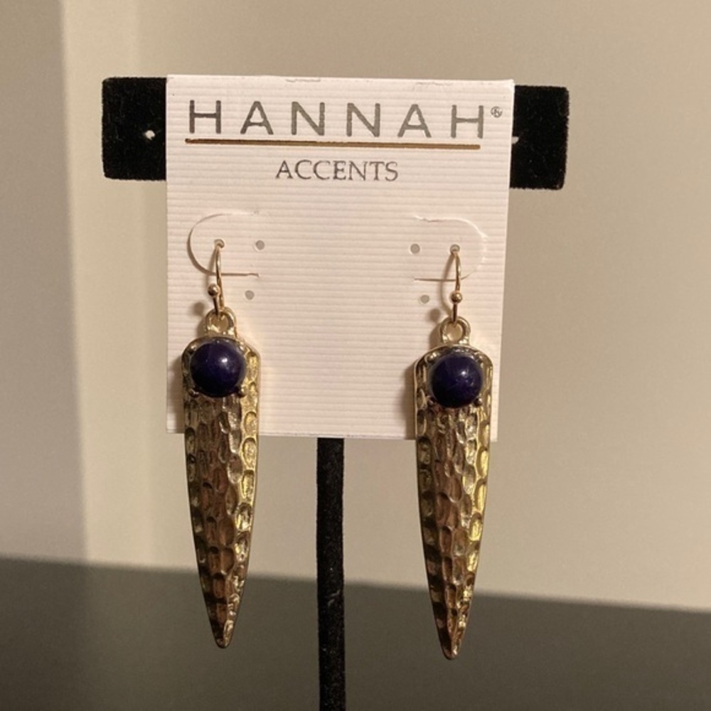Hannah Gold and Dark Blue Dangle Earrings